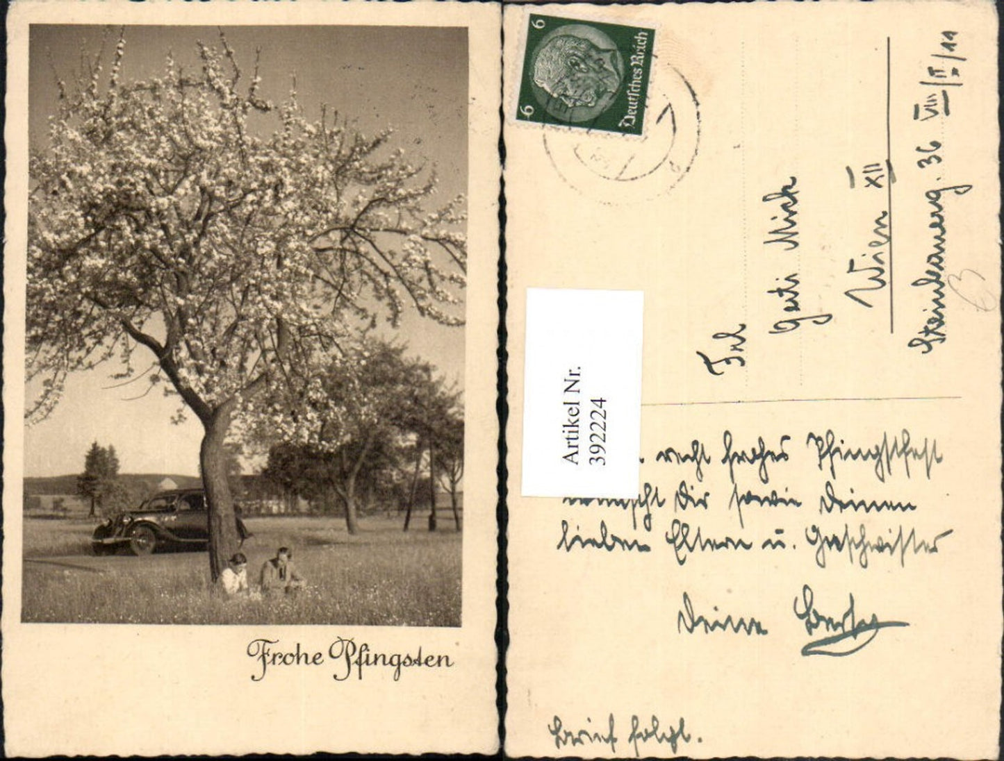 392224,Pfingsten Landschaft Oldtimer Auto Baumblüte