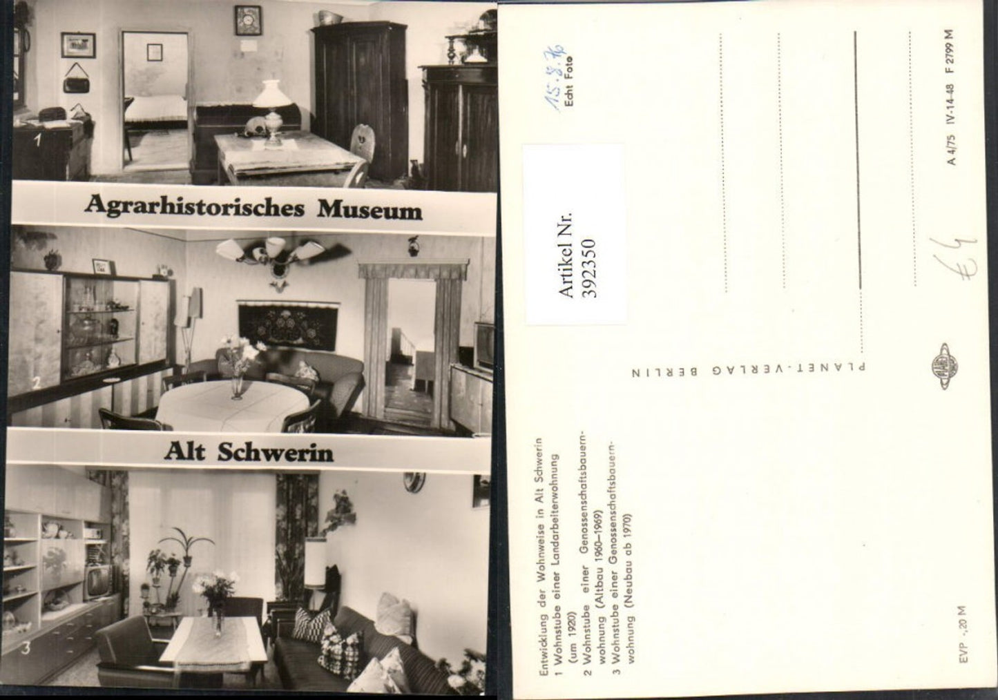 392350,Alt Schwerin Agrarhistorisches Museum Wohnstube Mehrbildkarte