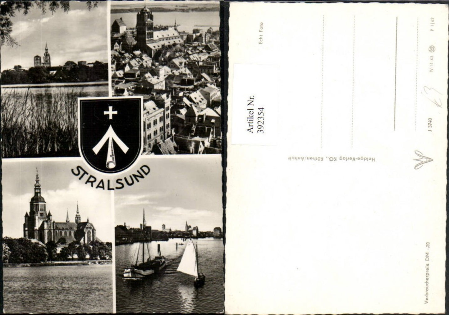 392354,Stralsund Teilansicht Kirche Segelboot Mehrbildkarte