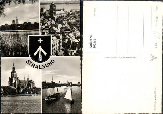 392354,Stralsund Teilansicht Kirche Segelboot Mehrbildkarte