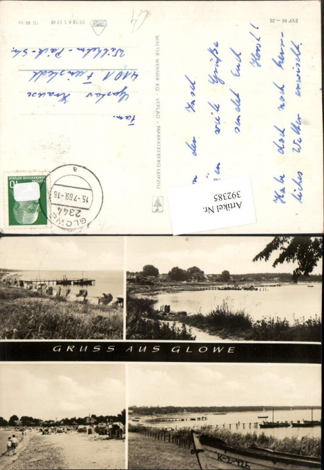 392385,Gruß aus Glowe Strand Strandleben Steg Boote Mehrbildkarte