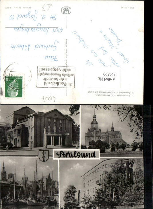 392390,Stralsund Stadttheater Marienkirche Querkanal Krankenhaus Mehrbildkarte