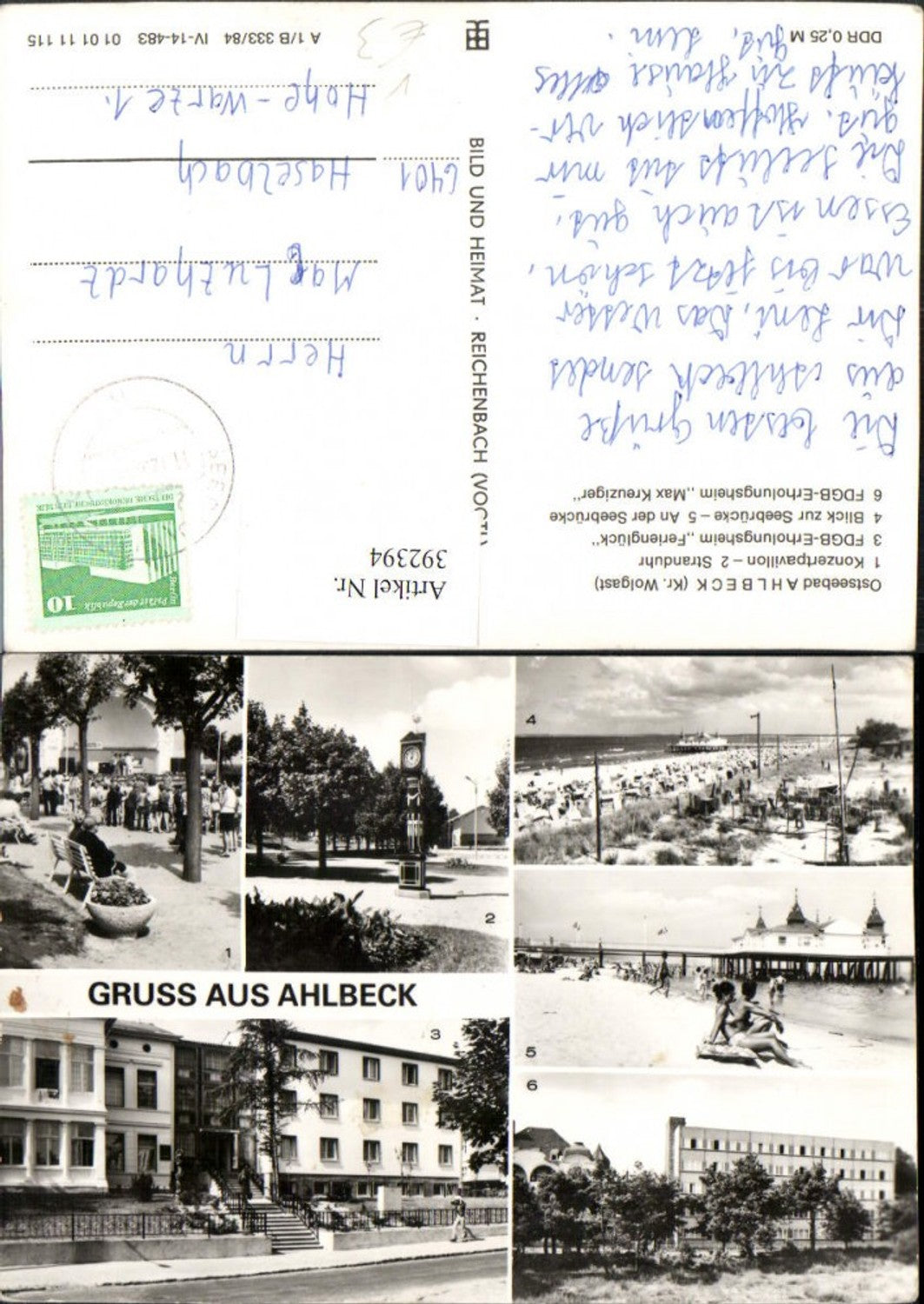 392394,Ahlbeck Konzertpavillon Stranduhr Seebrücke Strand Mehrbildkarte pub VEB