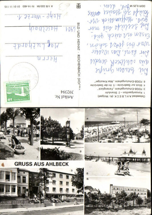 392394,Ahlbeck Konzertpavillon Stranduhr Seebrücke Strand Mehrbildkarte pub VEB