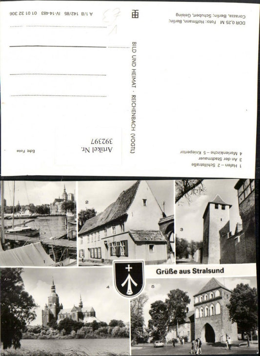 392397,Stralsund Hafen Stadtmauer Marienkirche Kniepertor Mehrbildkarte pub VEB