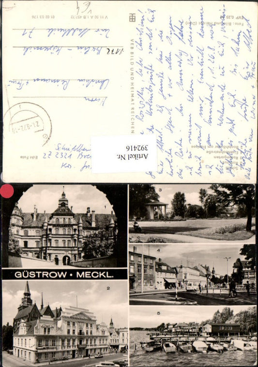 392416,Güstrow Schloss Rathaus Rosengarten Bootshäuser Mehrbildkarte pub VEB