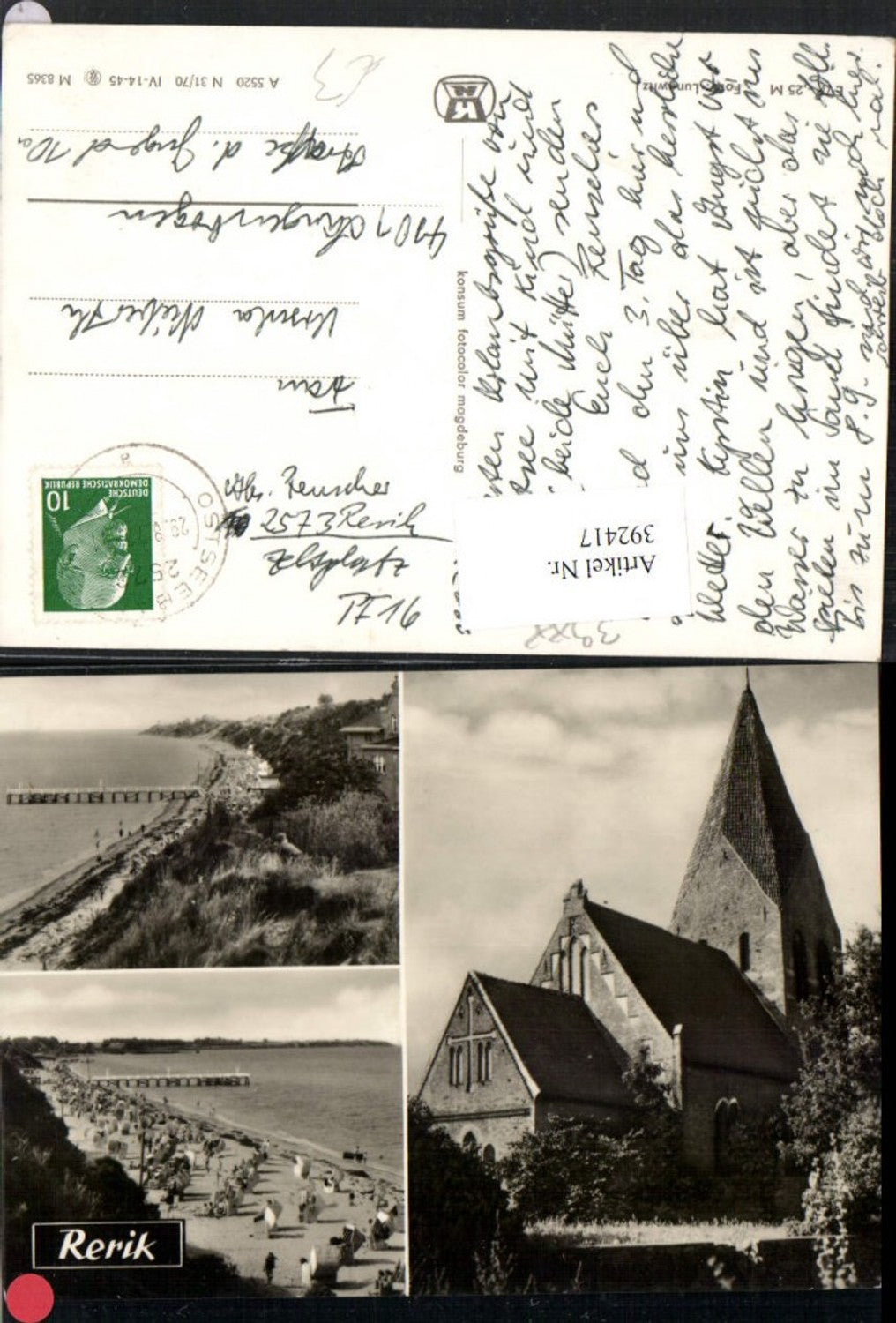 392417,Rerik Kirche Strand Strandleben Steg Mehrbildkarte