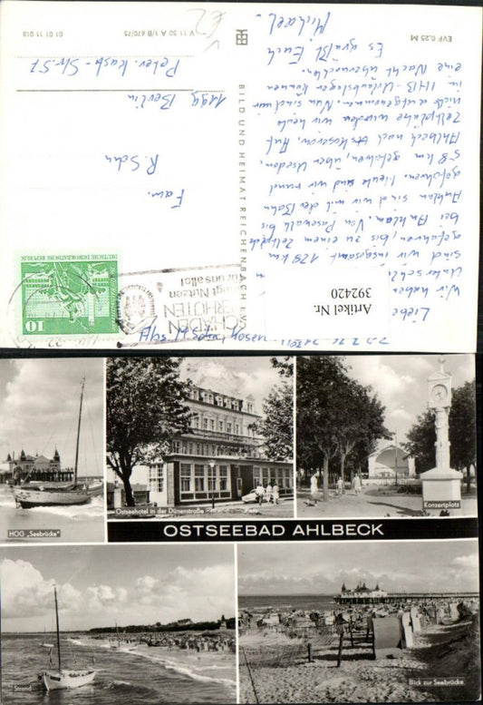 392420,Ostseebad Ahlbeck Seebrücke Hotel Stranduhr Strand Mehrbildkarte pub VEB