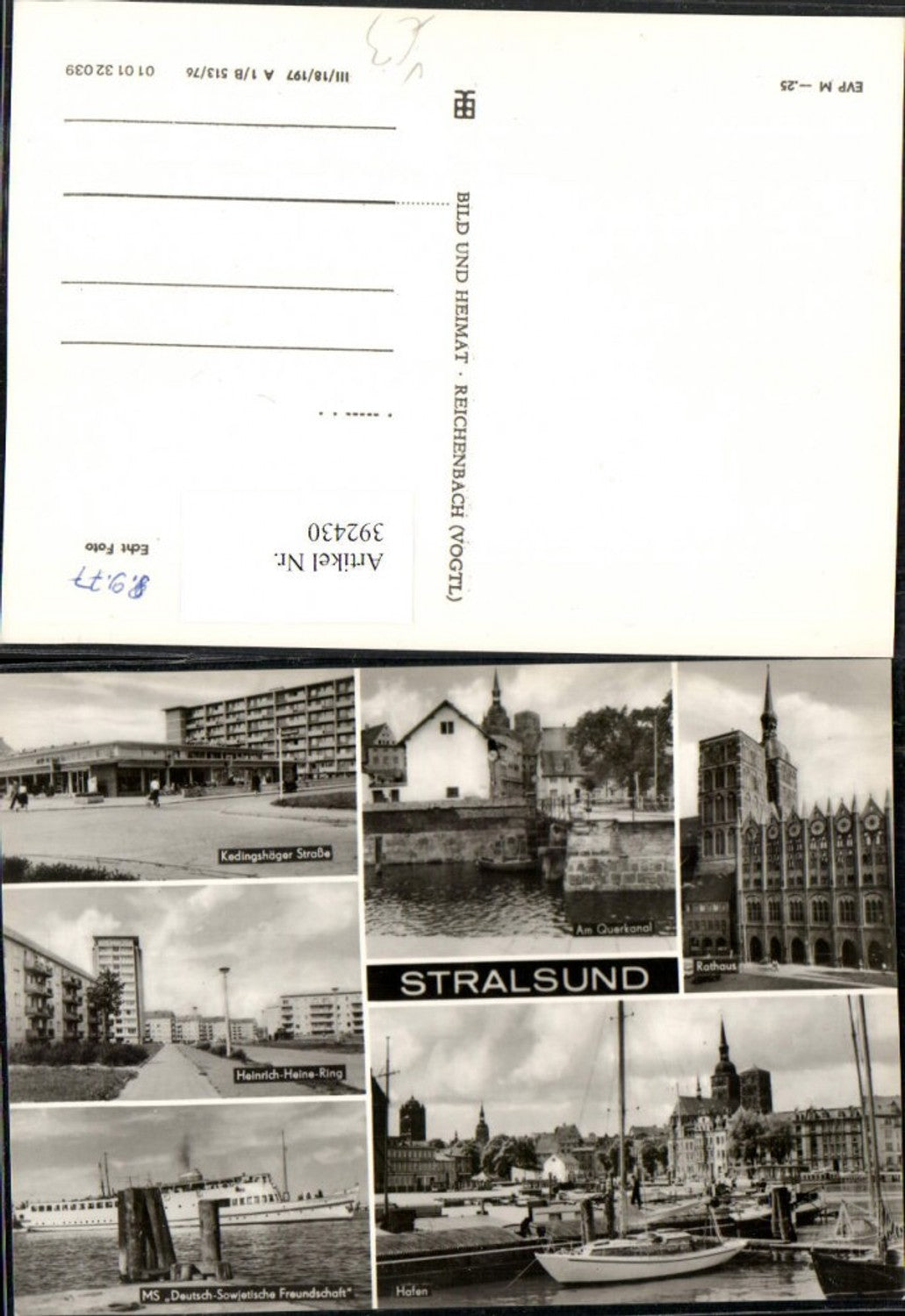 392430,Stralsund Hafen Rathaus MS Deutsch-Sowjetische Freundschaft Mehrbildkarte pub VEB