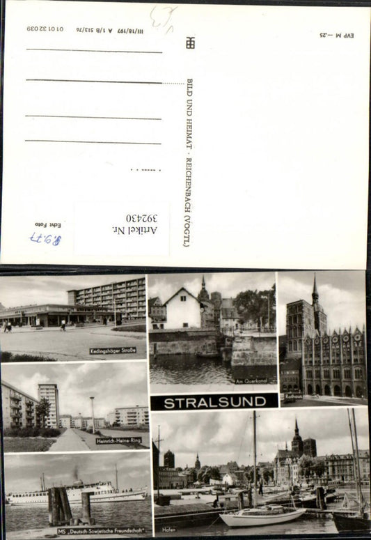 392430,Stralsund Hafen Rathaus MS Deutsch-Sowjetische Freundschaft Mehrbildkarte pub VEB