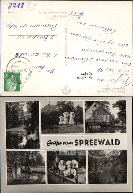 392477,Spreewald b. Lübbenau Postrowy z Blotow Fluss Boot Tracht Mehrbildkarte