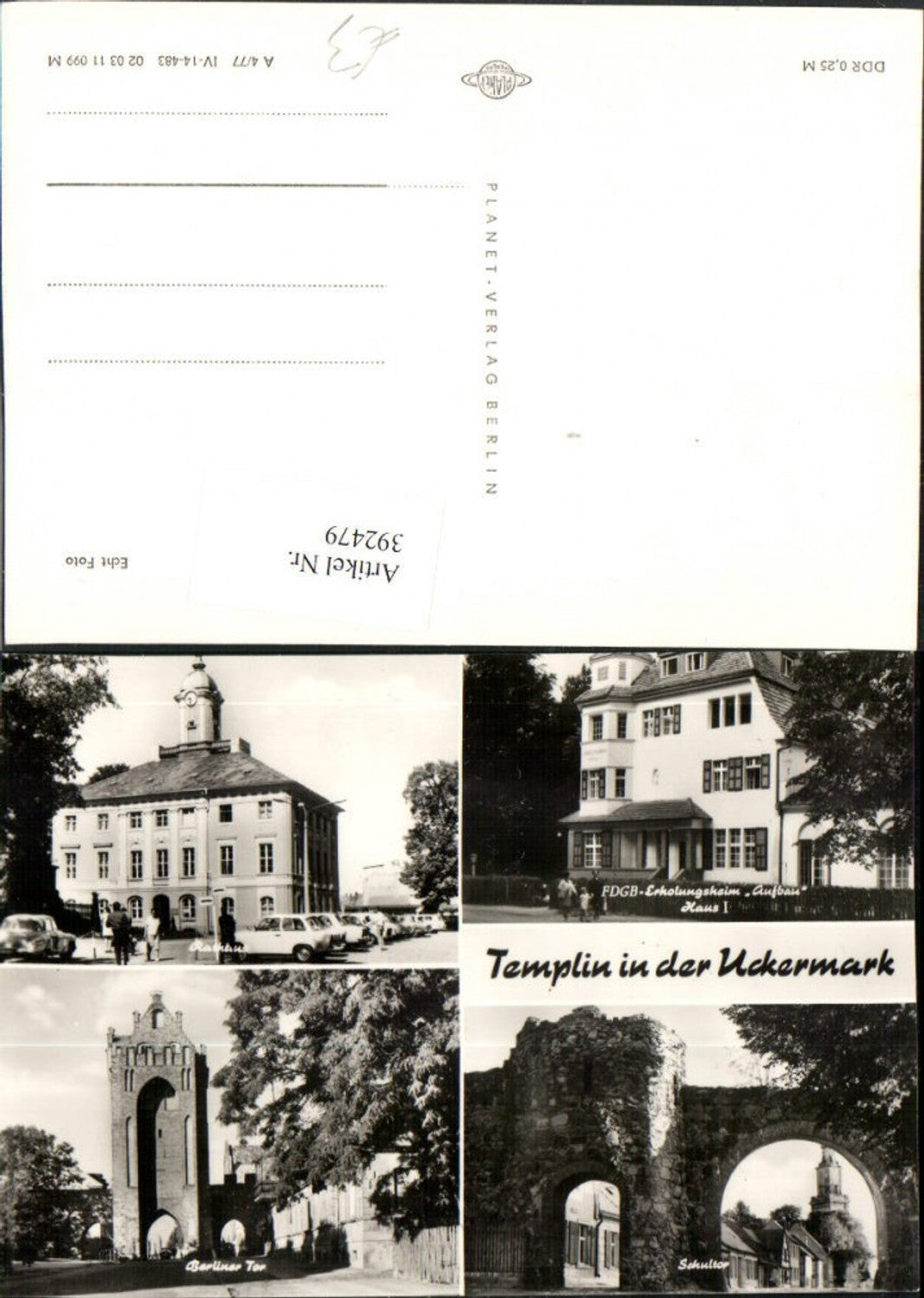 392479,Templin in d. Uckermark Rathaus Berliner-Tor Schultor Mehrbildkarte