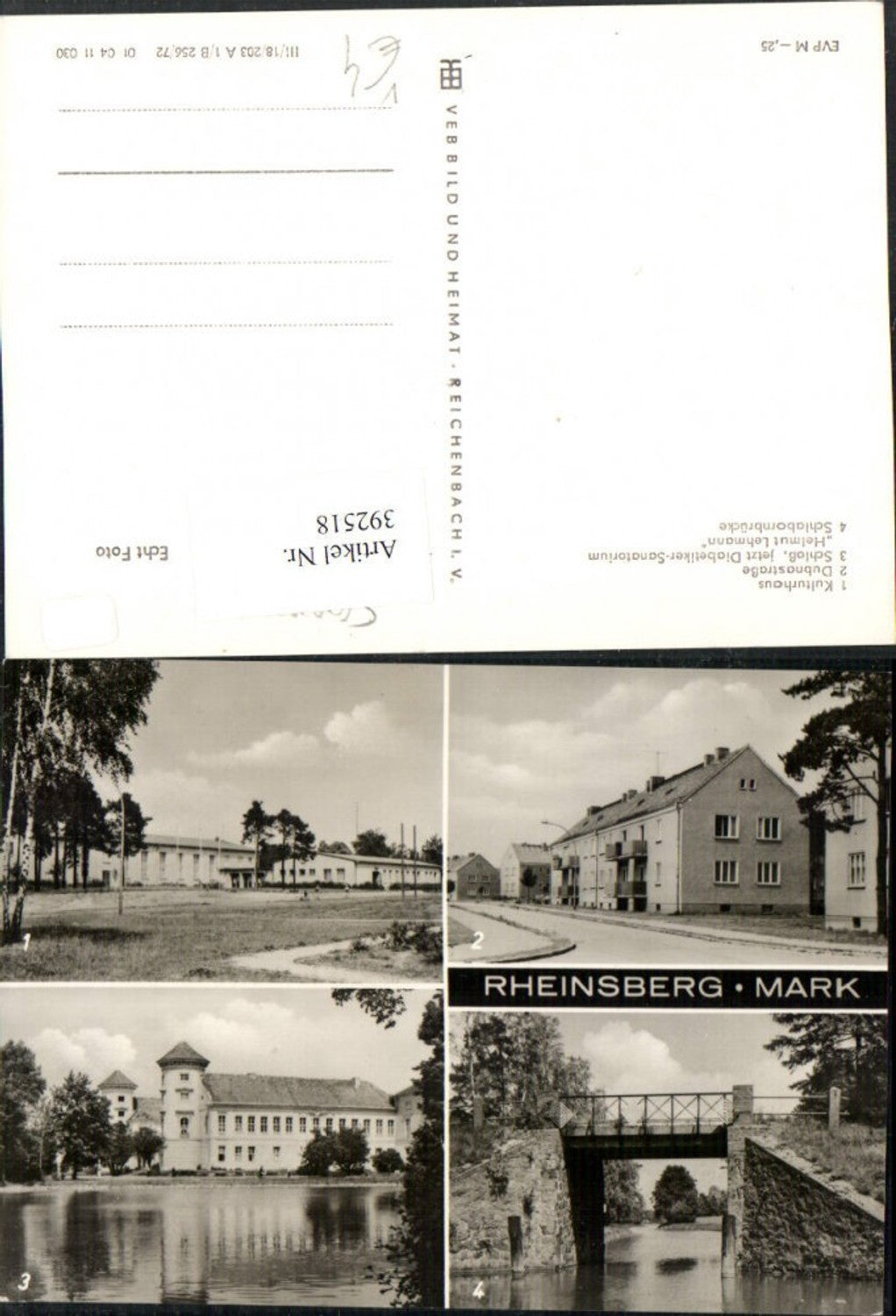 392518,Rheinsberg Kulturhaus Schloss Schlabornbrücke Brücke Mehrbildkarte pub VEB