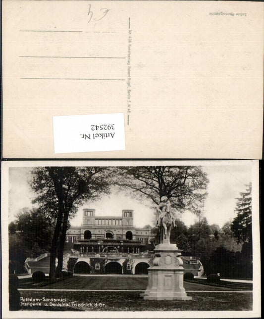 392542,Potsdam Sanssouci Orangerie u. Denkmal Friedrich des Großen Statue