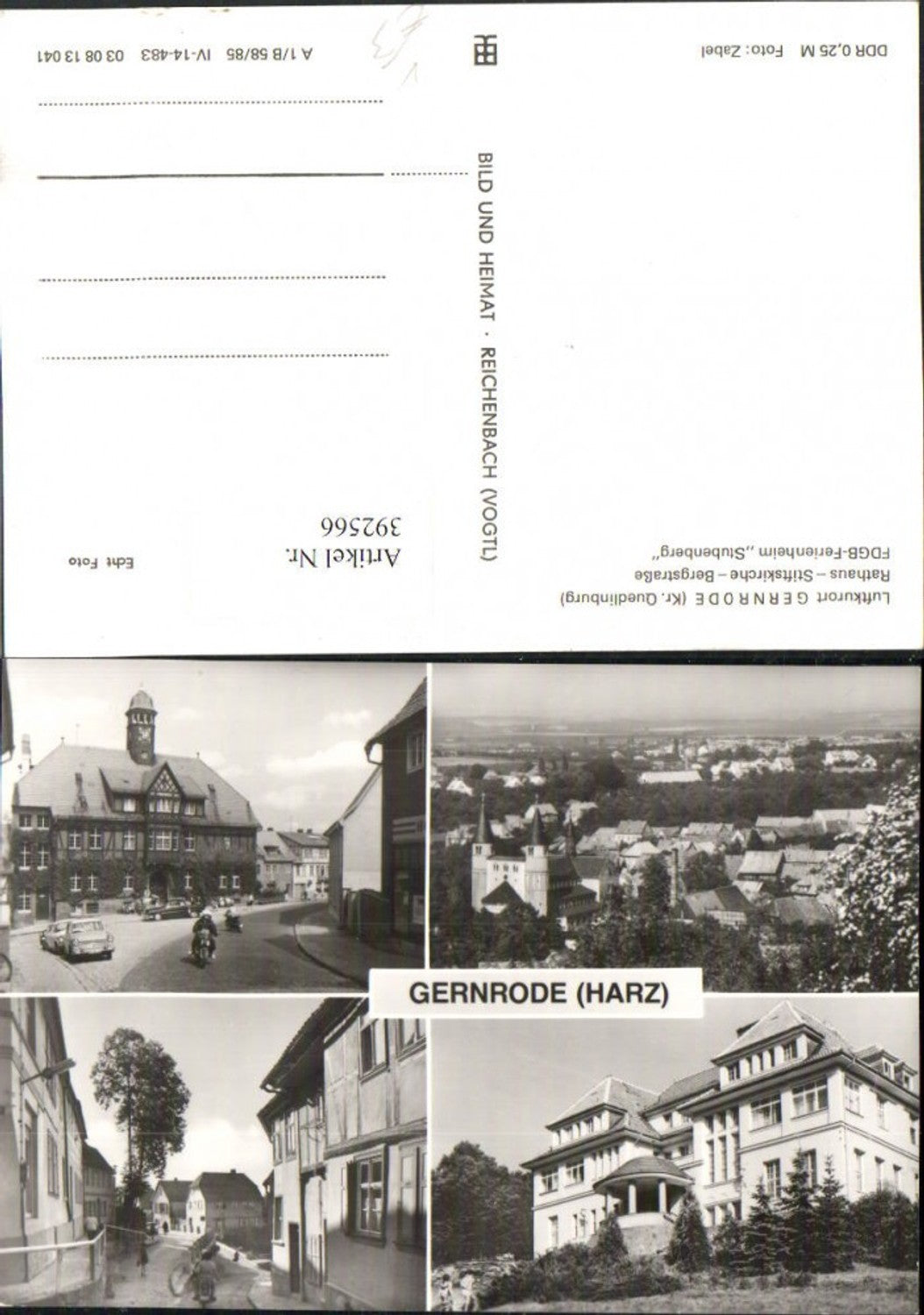 392566,Gernrode im Harz Totale Rathaus Stiftskirche Ferienheim Mehrbildkarte pub VEB