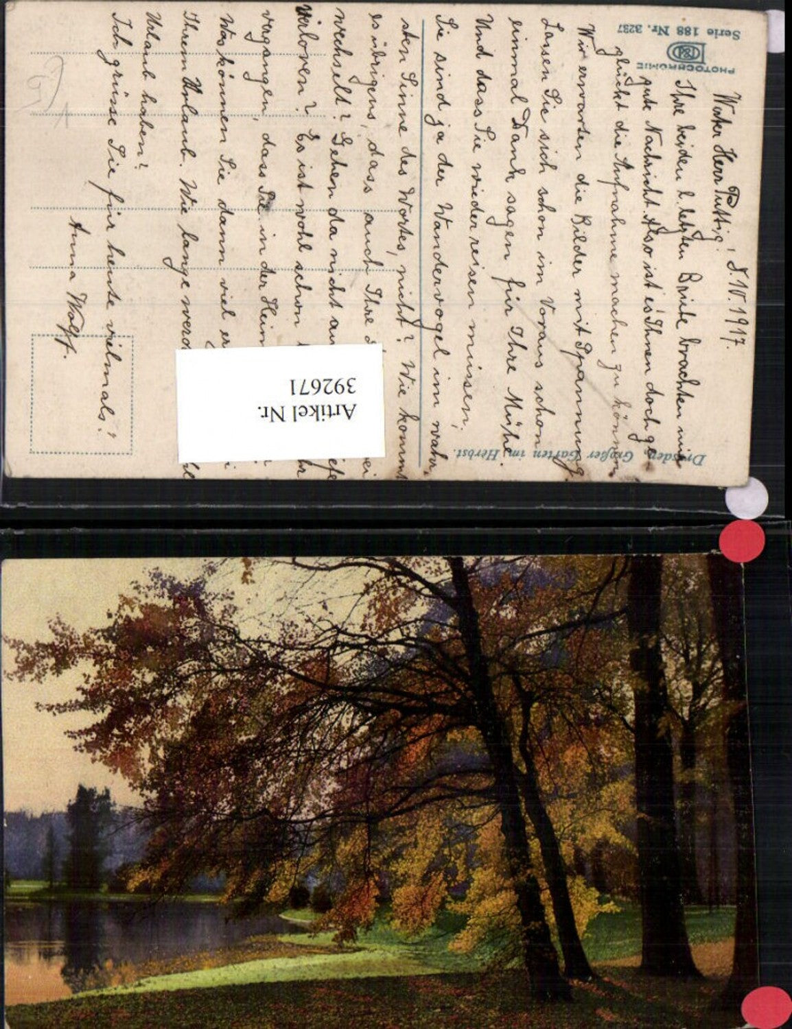 392671,Dresden Großer Garten im Herbst Partie pub Photochromie Nenke & Ostermaier 188/3237