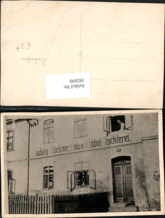 392690,Foto AK Zschochau b. Ostrau Ludwig Glöckner Bau u. Möbel-Tischlerei Haus Nr. 104
