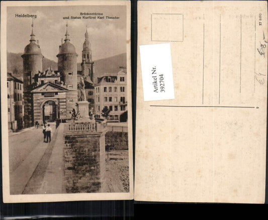 392704, Heidelberg Bridge Towers and Statue of Elector Karl Theodor