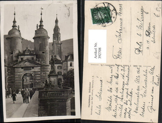 392708, Heidelberg Bridge Gate Towers Statue Monument