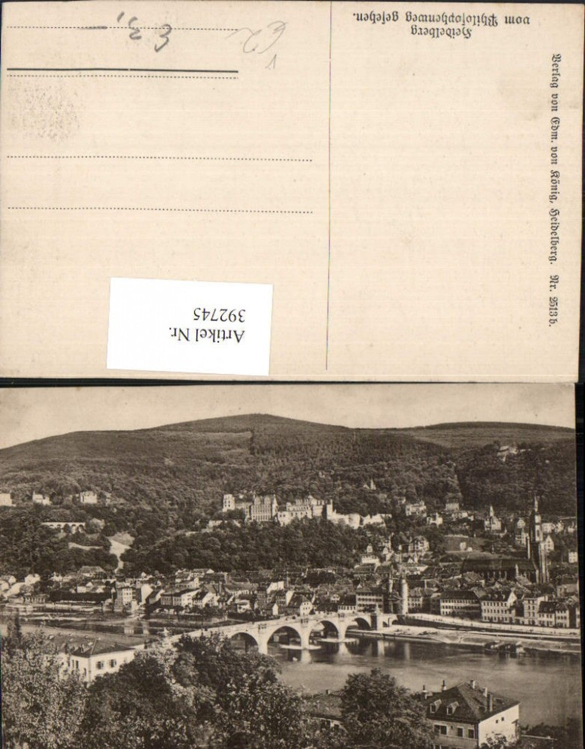392745,Heidelberg Totale m. Brücke u. Schloss vom Philosophenweg pub Edmund v. König 2513b