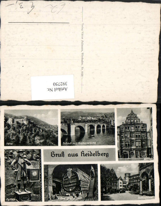 392750, Heidelberg partial view of Ritter Castle, Perkeo Barrel Castle Courtyard, multi-view postcard