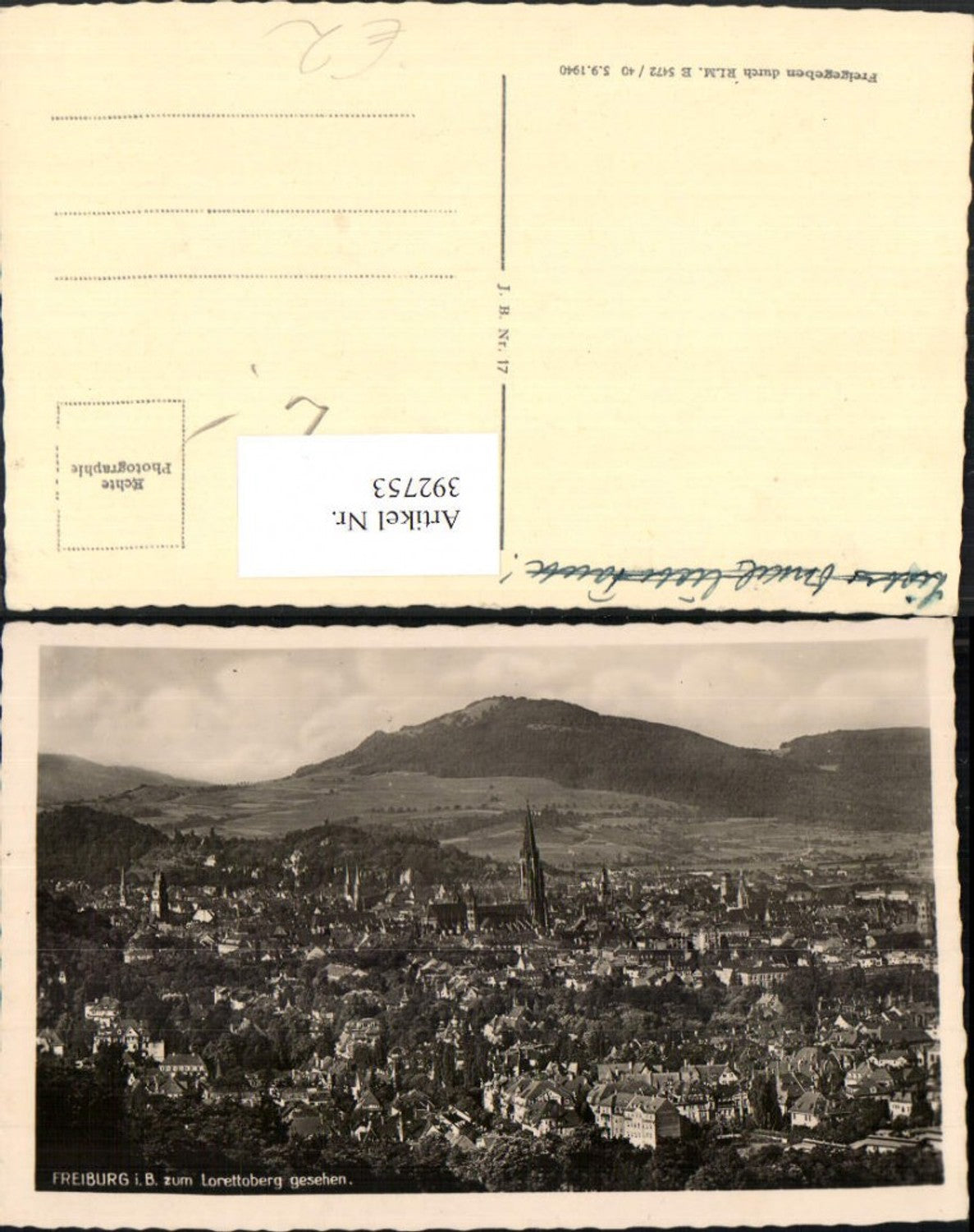 392753,Freiburg im Breisgau Totale m. Lorettoberg