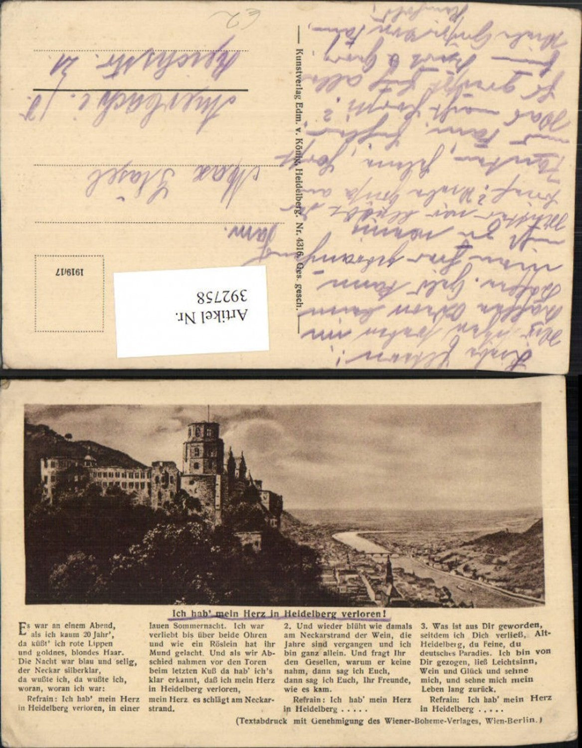 392758,Heidelberg Teilansicht m. Schloss Gedicht Text