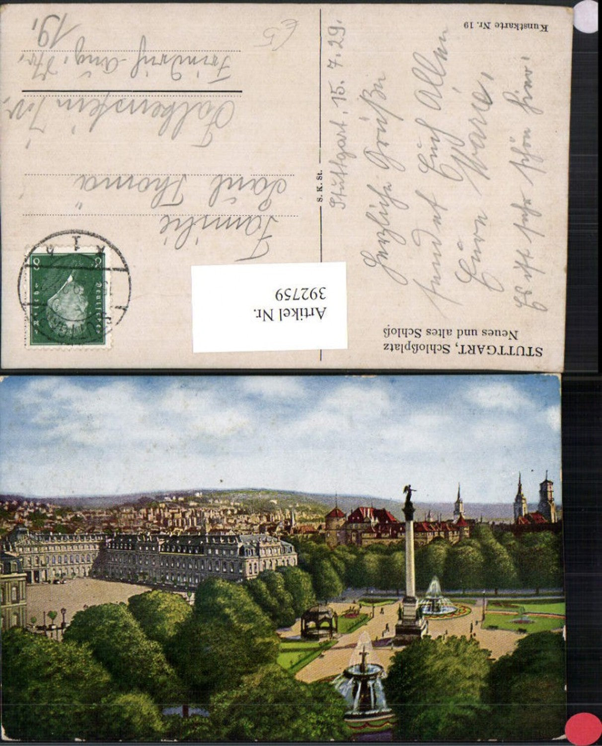 392759,Künstler AK Stuttgart Teilansicht Schlossplatz Schlösser