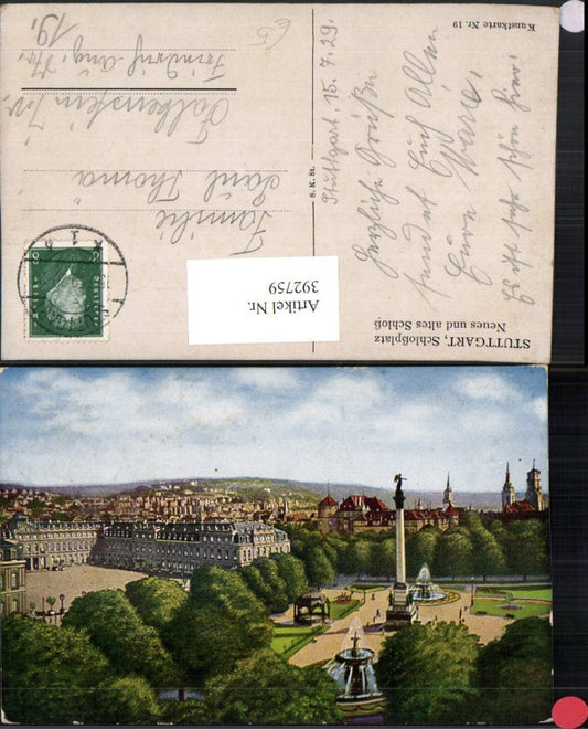 392759, Artist AK Stuttgart Partial view Schlossplatz Castles