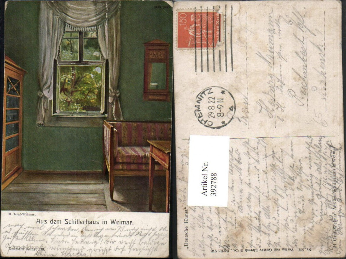 392788,Künstler AK H. Graf Weimar Schillerhaus Innenansicht