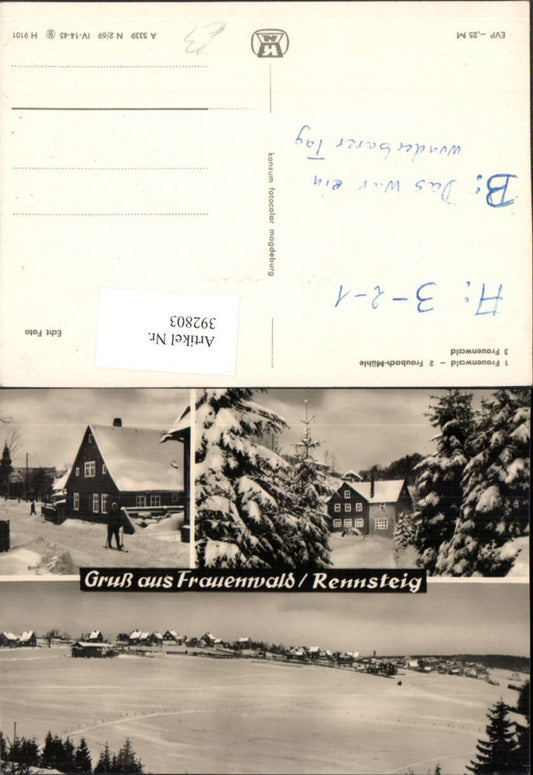 392803, Frauenwald am Rennsteig, Total view of Fraubach Mill, Multi-image postcard, Winter pictures