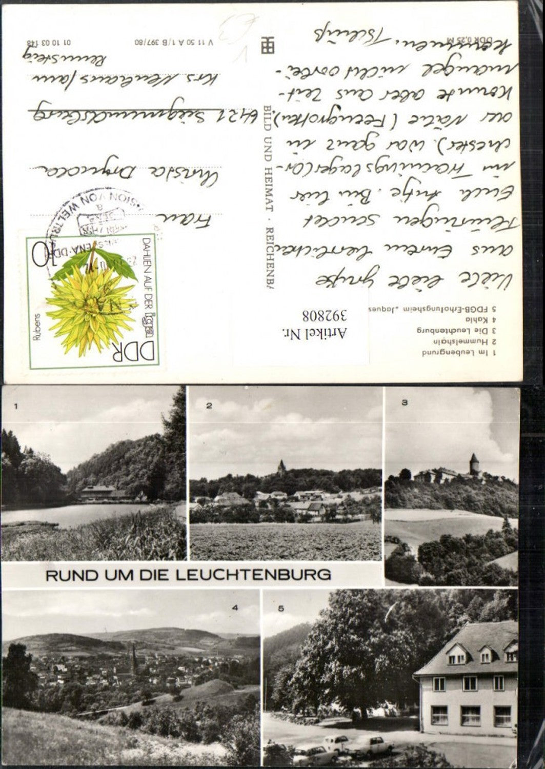 392808, Leuchtenburg Kahla Total Leubengrund Hummelshain Multi-view postcard pub VEB