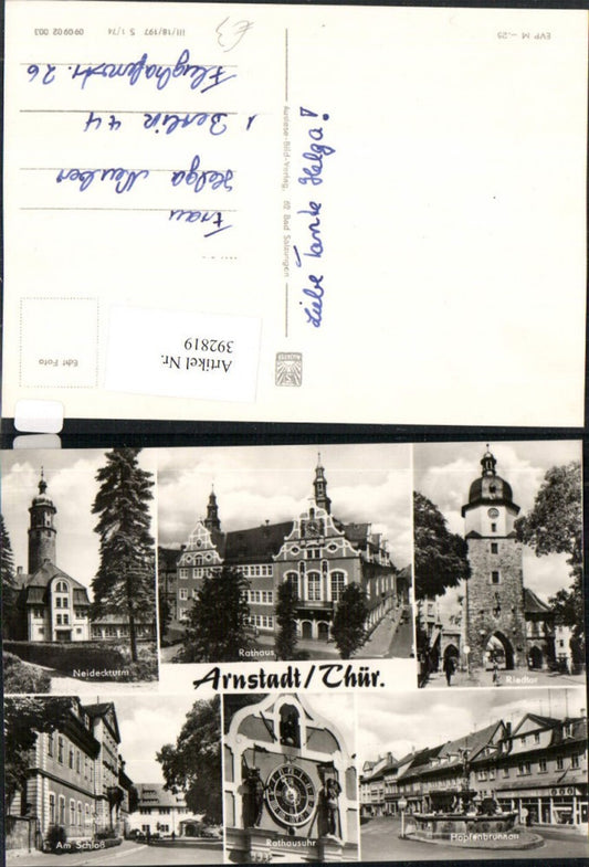 392819, Arnstadt Town Hall Town Hall Clock Neideck Tower Ried Gate Castle Fountain Multi-view map