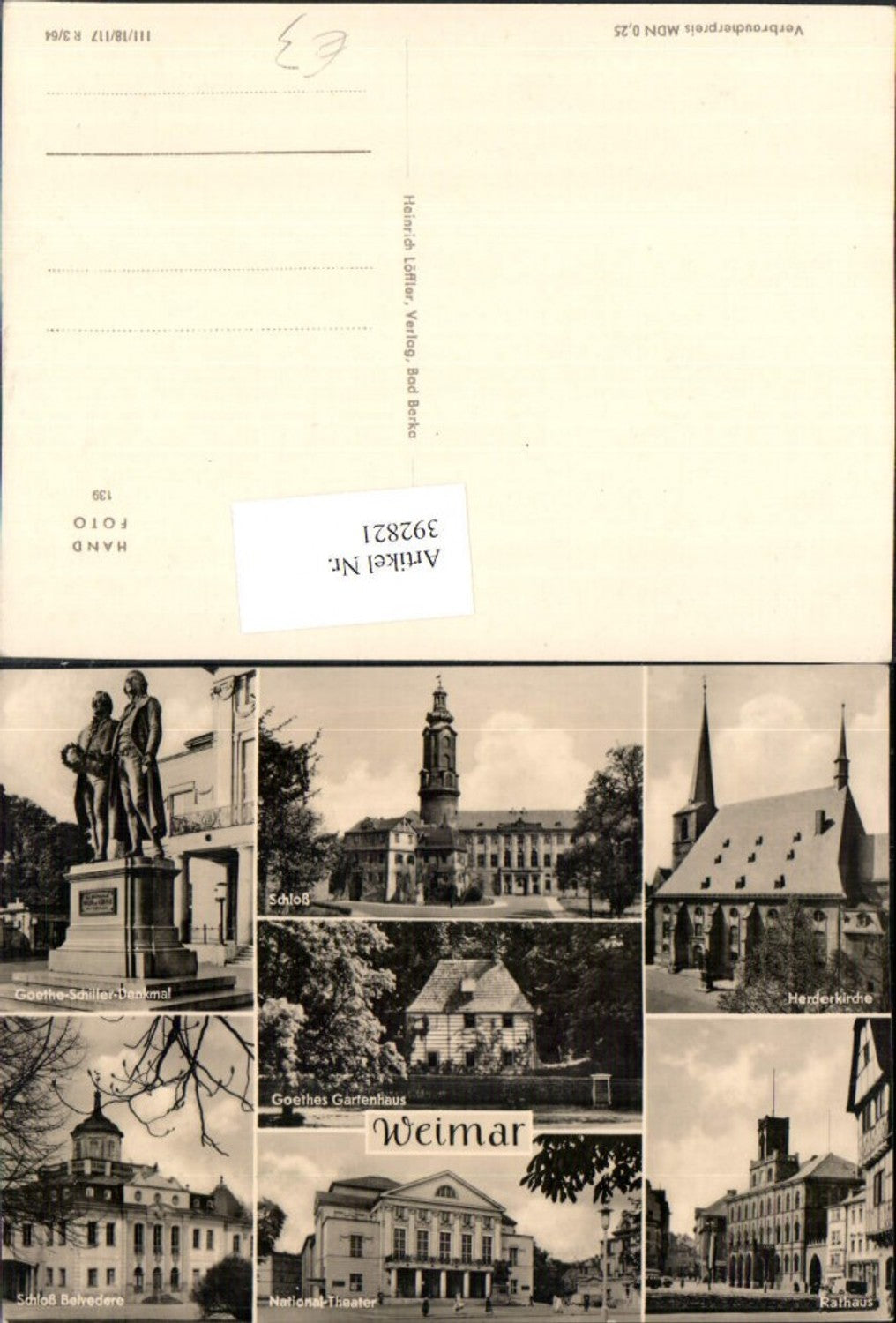 392821,Weimar Schloss Belvedere Herder-Kirche Rathaus Theater Denkmal Mehrbildkarte