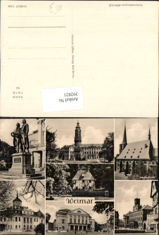 392821, Weimar Belvedere Palace Herder Church Town Hall Theatre Monument Multiview Map