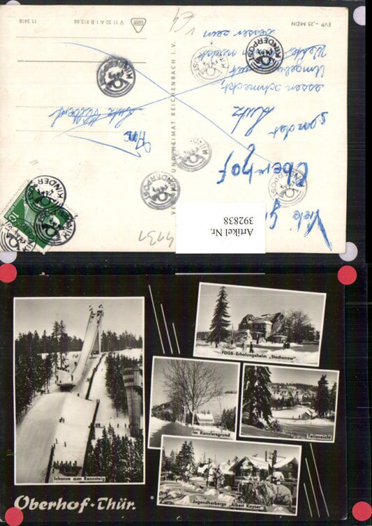 392838,Oberhof Schanze am Rennsteig Kanzlersgrund Mehrbildkarte Winterbilder pub VEB