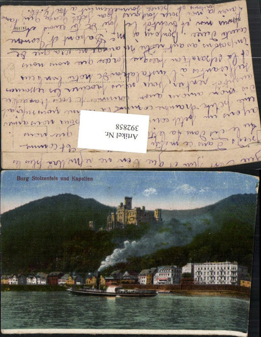 392858,Koblenz Burg Stolzenfels u. Kapellen Teilansicht Dampfer