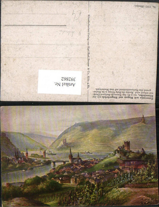 392862,Künstler AK N. Astudin Bingen u. Bingerbrück Totale m. Elisenhöhe