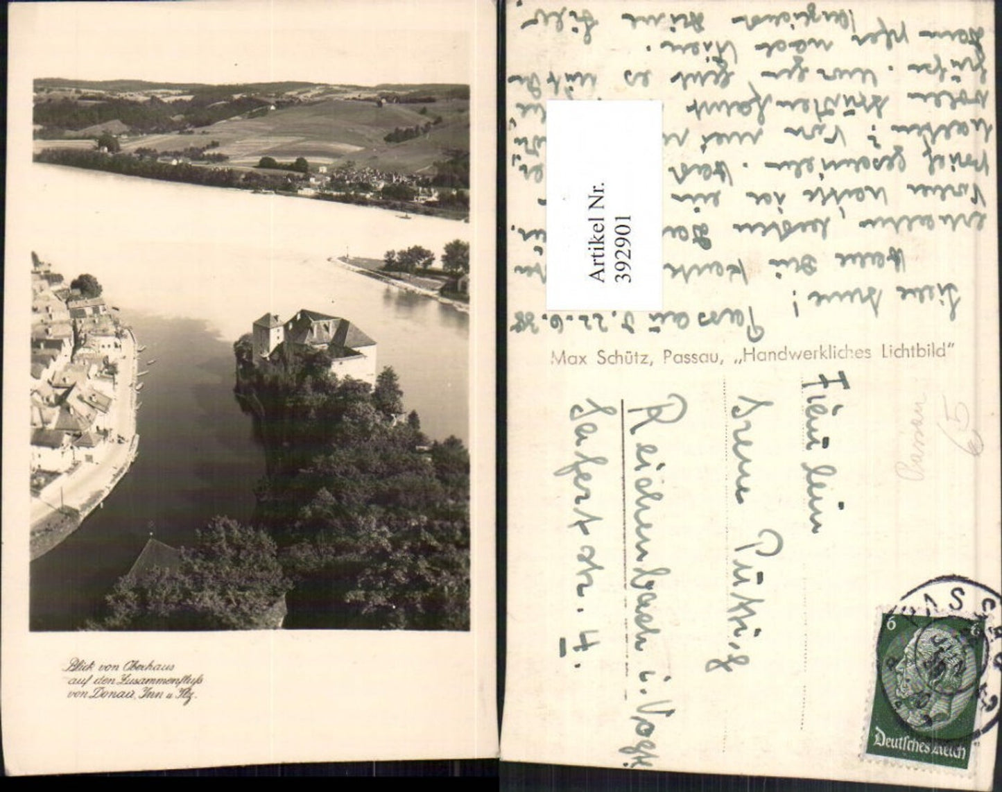 392901,Passau Blick von Oberhaus auf den Zusammenfluss von Donau Inn u. Ilz