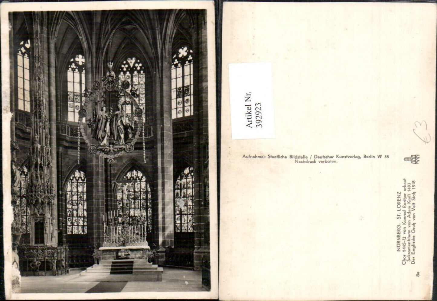 392923,Nürnberg St. Lorenz Kirche Innenansicht Chor Altar