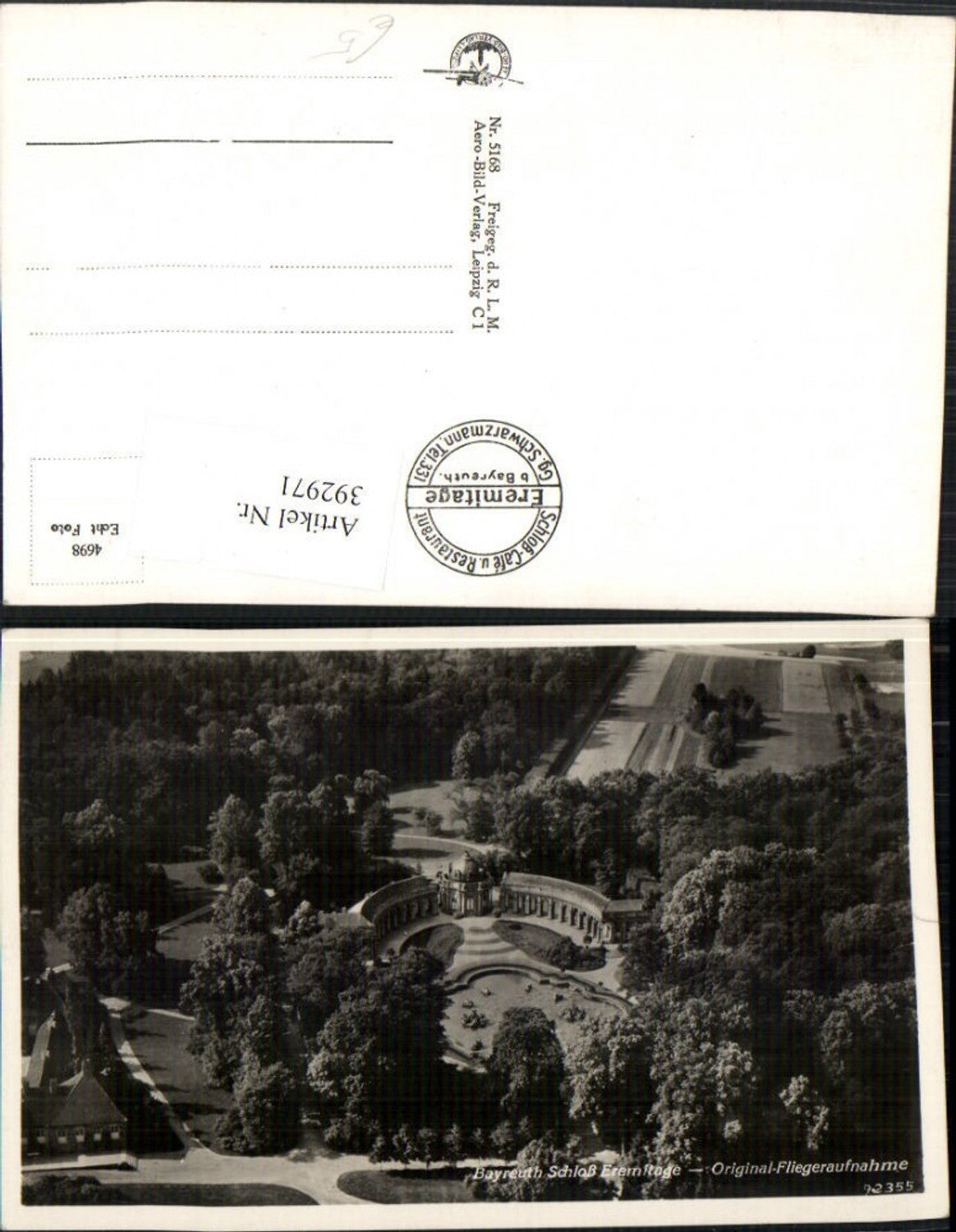 392971,Bayreuth Schloss Eremitage Fliegeraufnahme 92355