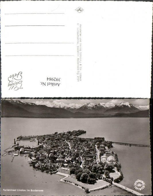 392984,Insel Lindau im Bodensee Totale Bergkulisse Fliegeraufnahme