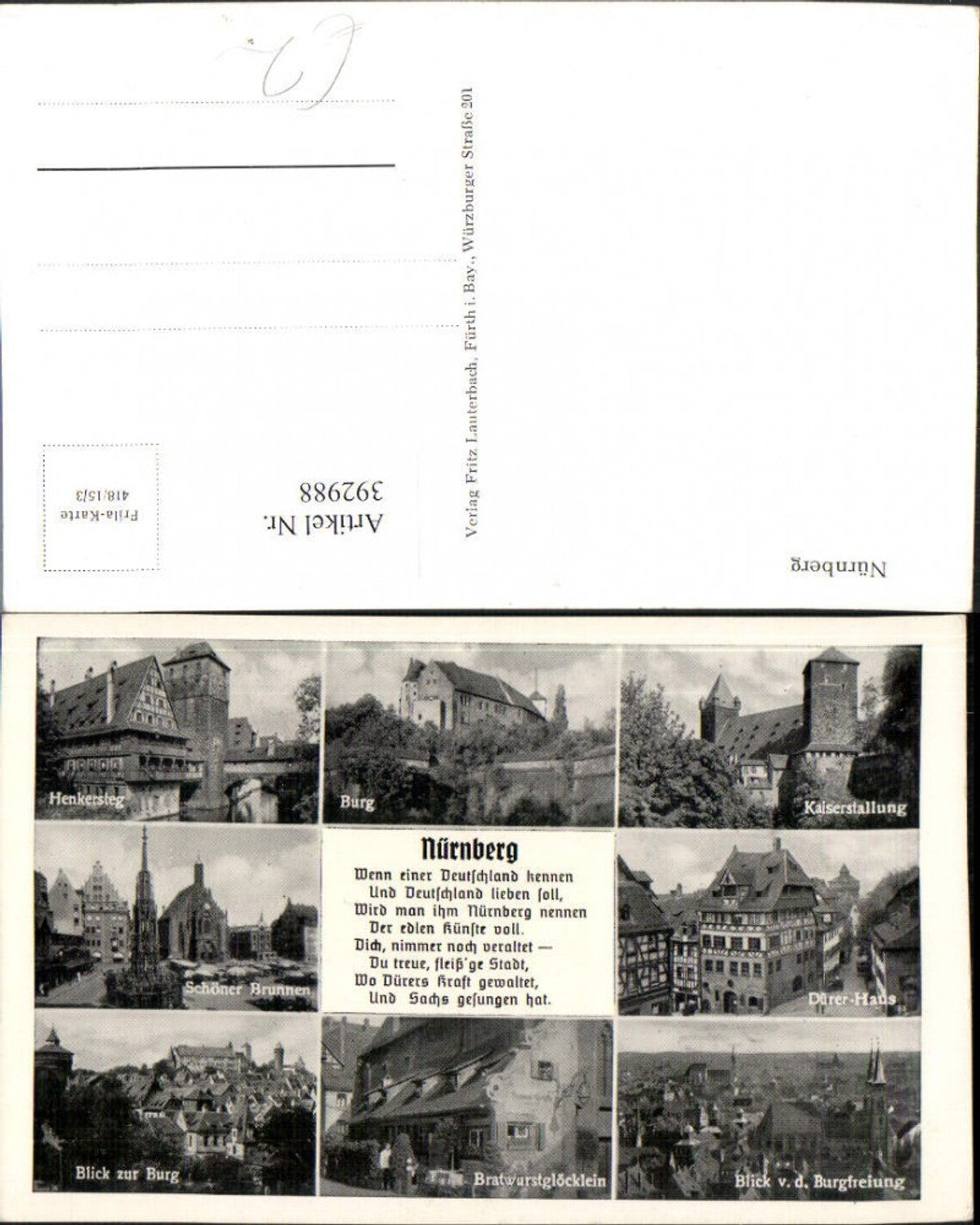 392988,Nürnberg Totale Burg Henkersteg Schöner Brunnen Dürer-Haus Mehrbildkarte