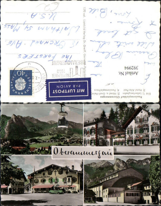 392994,Oberammergau Totale Seilbahn Passionsspielhaus Gasthof Mehrbildkarte