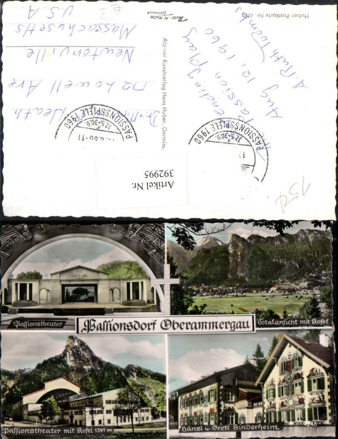 392995,Oberammergau Totale Passionstheater Hänsl u. Gretl-Heim Mehrbildkarte