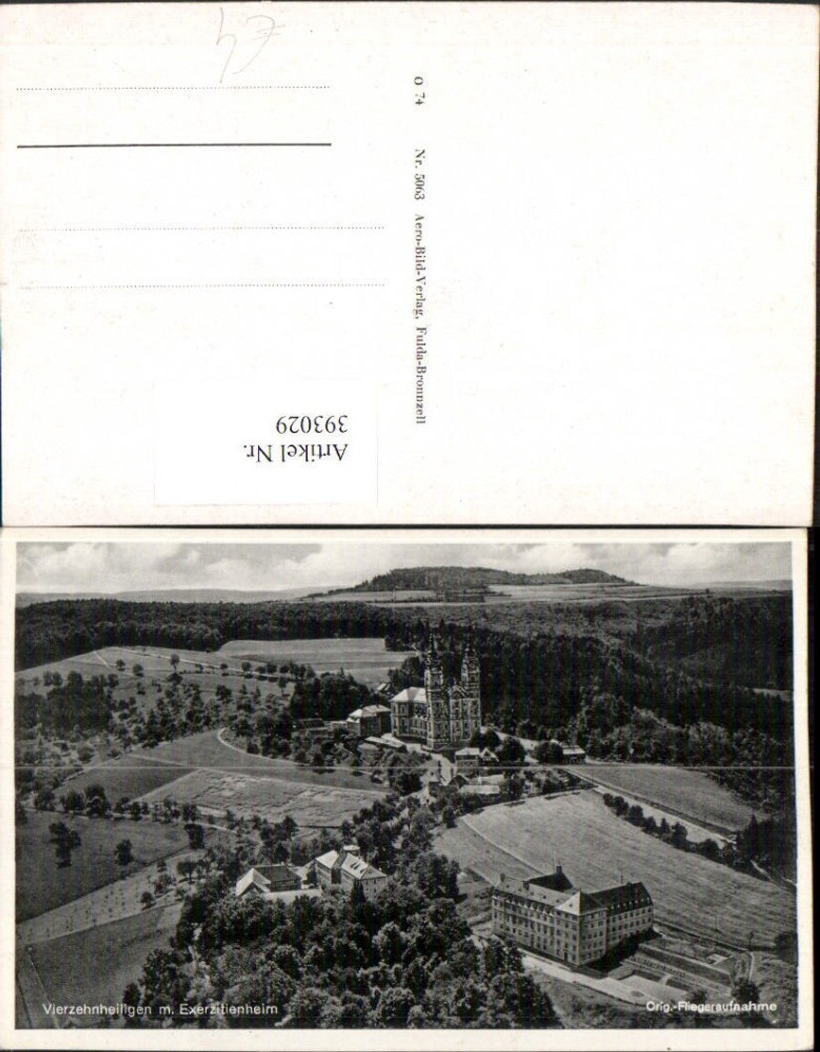 393029,Vierzehnheiligen Kirche m. Exerzitienheim b. Bad Staffelstein Fliegeraufnahme