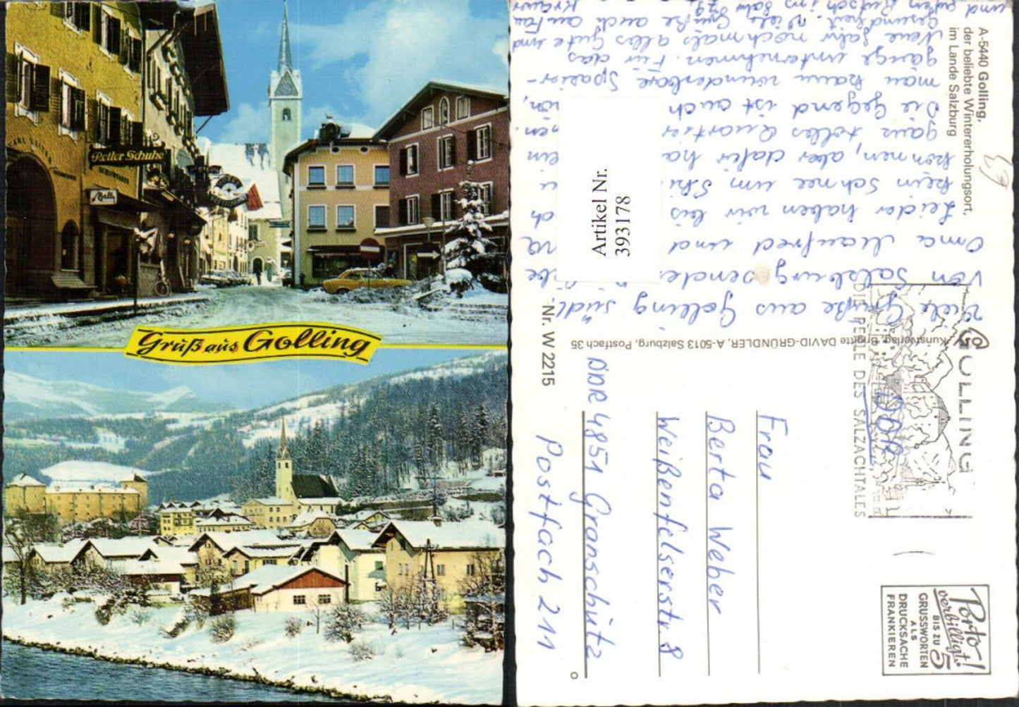 393178,Golling Totale Straßenansicht Kirche Mehrbildkarte Winterbilder