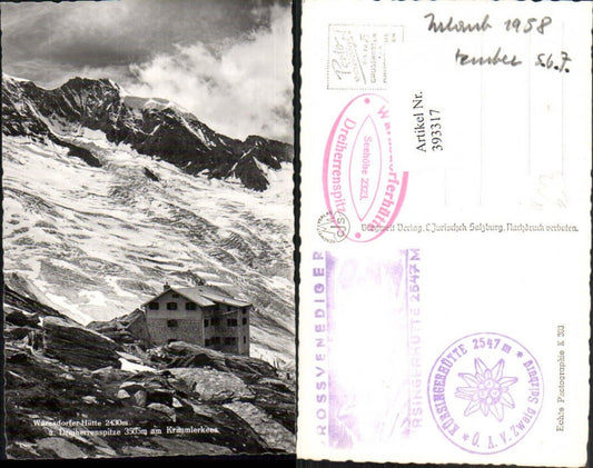 393317,Warnsdorfer-Hütte Berghütte b. Krimml m. Dreiherrenspitze Bergkulisse