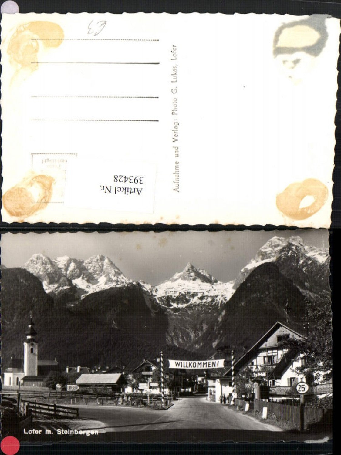 393428,Lofer Teilansicht m. Steinbergen Bergkulisse