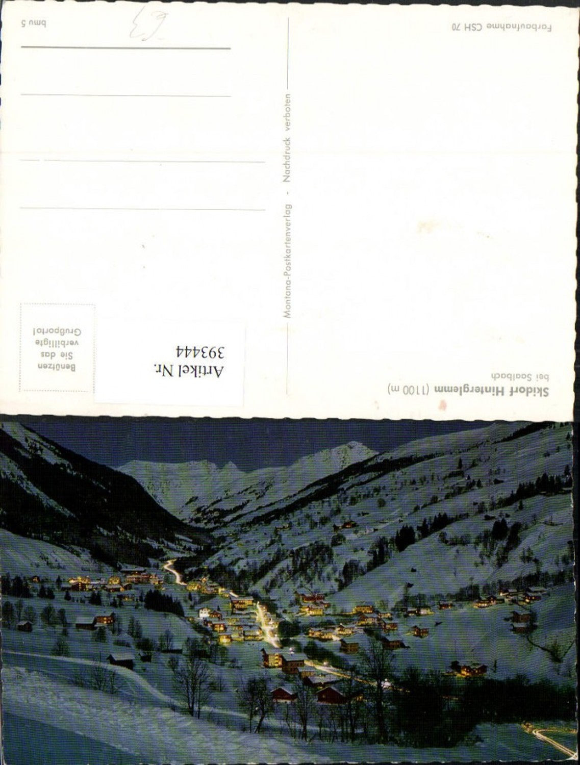 393444,Hinterglemm b. Nacht Totale b. Saalbach Bergkulisse Winterbild